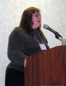 Author Mary Shafer speaks at the Cat Writers Association Conference